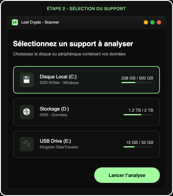 Sélection support Lost Crypto